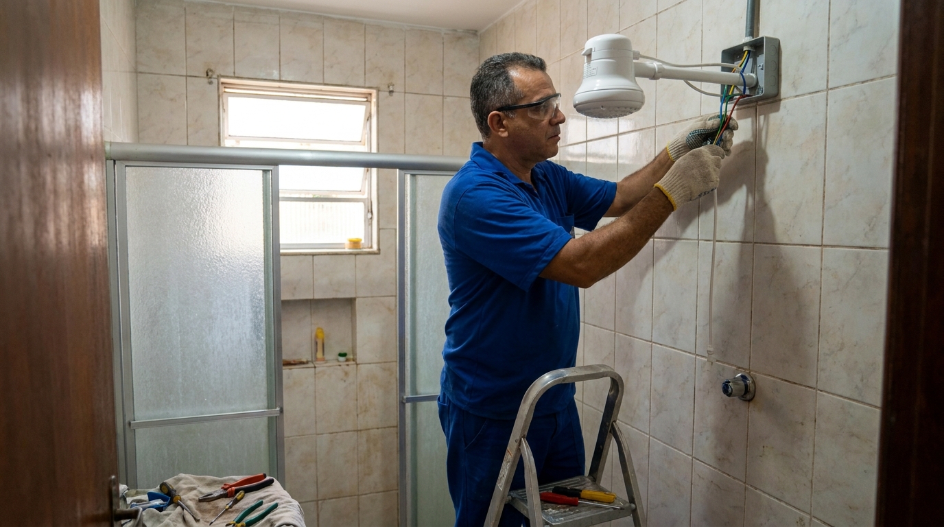Eletricista instalando chuveiro eletrico em Vila Velha‑ES